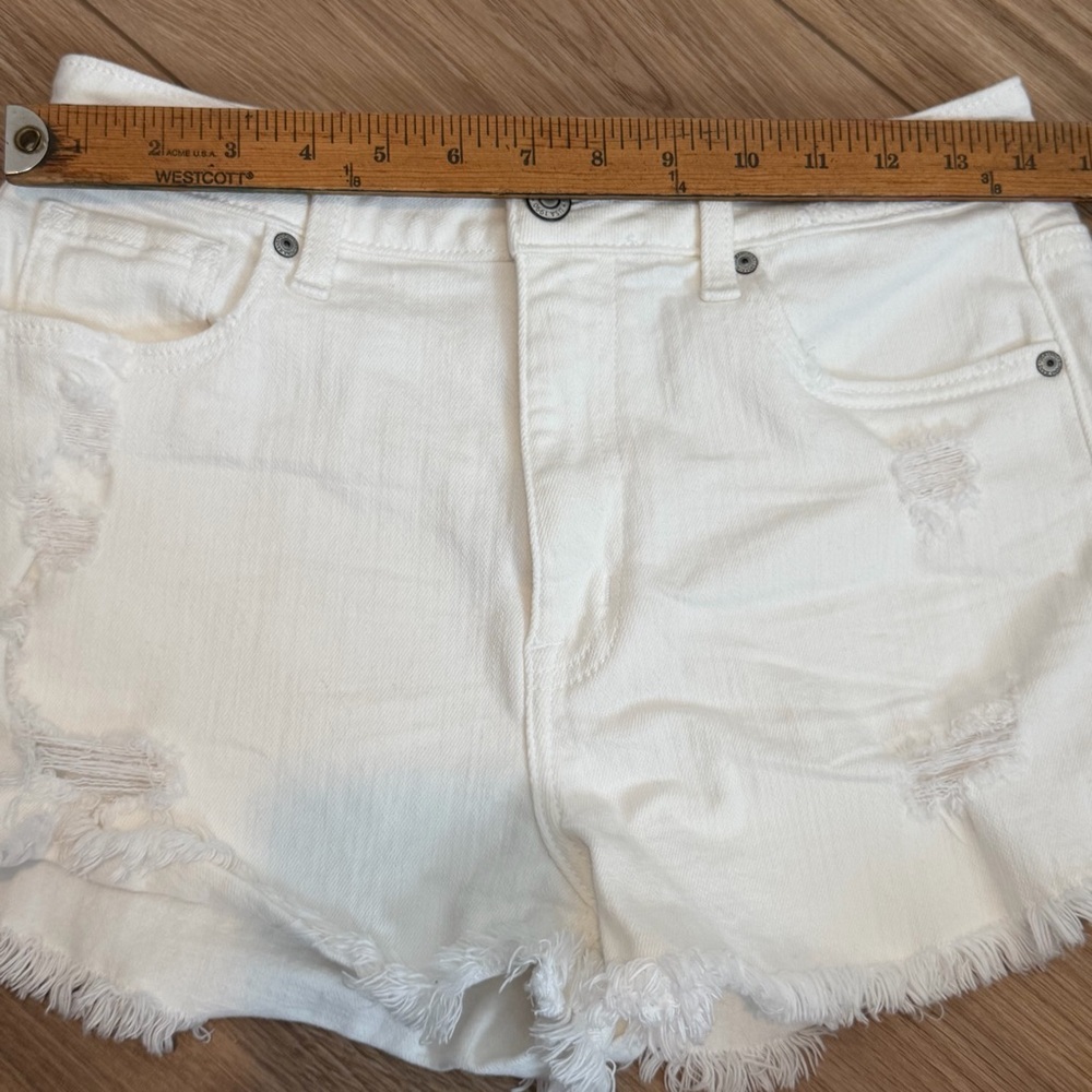 Eunina White Super High Rise Distressed Cut Off Denim Shorts Small - Picture 5 of 6